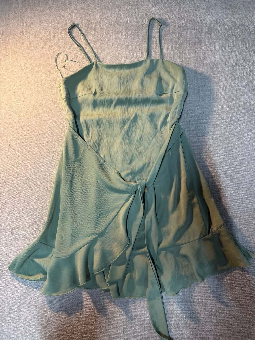 Altar'd State Sage Green Spaghetti Strap Ruffle Mini Dress
